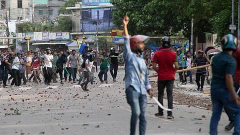 Students clash over quota system at Jahangir Nagar University at Savar outside Dhaka.