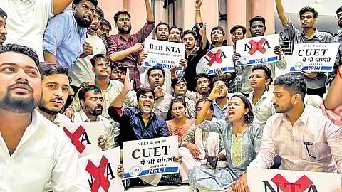 Students protesting against NTA and CUET in Delhi.