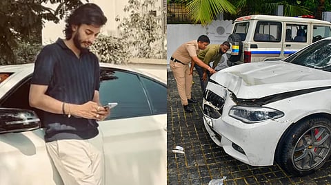 Mihir Shah (R), The accused's luxury BMW car that caused accident (L)