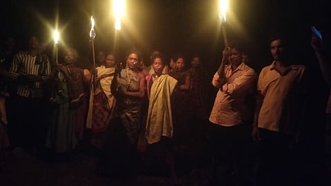 Tribals of Buruga and Chinna Konela villages held a protest and walked for two kilometres in the dark with torches made from wooden sticks, urging officials to respond to their pleas.