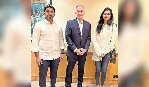 Andhra IT minister Lokesh, wife meet ex-British PM Tony Blair