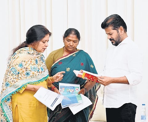 Women and Child Welfare Minister D Anasuya meets Chief Minister A Revanth Reddy in Hyderabad on Wednesday