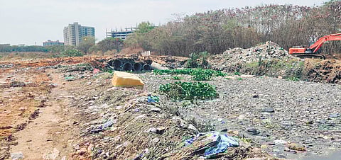 The diversion channel of Bellandur Lake flooded with garbage 