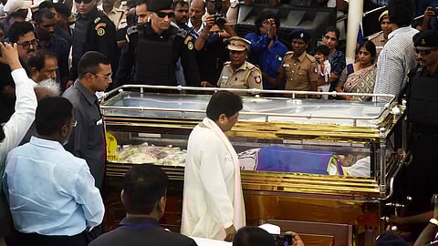 Bahujan Samaj Party (BSP) chief Mayawati pays her last respects to the mortal remains of party leader K. Armstrong, who was hacked to death by a six-member gang, in Chennai, Sunday.