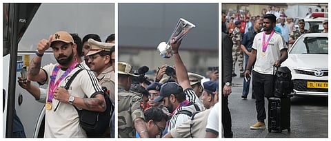 Indian Cricket team player arrives at IGI T 3 airport in New Delhi on Thursday. 
