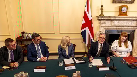 Britain's Prime Minister Keir Starmer (2nd Right) hosts the first roundtable with regional UK mayors, at Downing Street, in London, Tuesday, July 9, 2024.