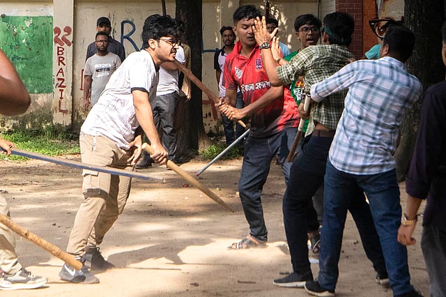 Students clash over quota system at Jahangir Nagar University at Savar outside Dhaka, Bangladesh on Monday, July 15, 2024. 