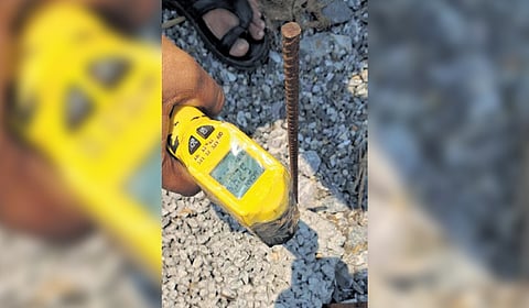 Measurements being taken for laying of pervious concrete pavements