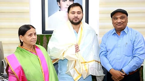 Rashtriya Janata Dal (RJD) MLC Sunil Singh with Tejashwi Yadav and Rabri Devi.