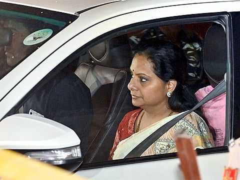 BRS leader K. Kavitha being taken to the Rouse Avenue Court in connection with the Delhi excise policy-linked money laundering case, in New Delhi.