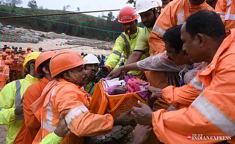 The bodies of the victims of a landslide are kept in a hospital in Wayanad district, Kerala on 30 July 2024. 