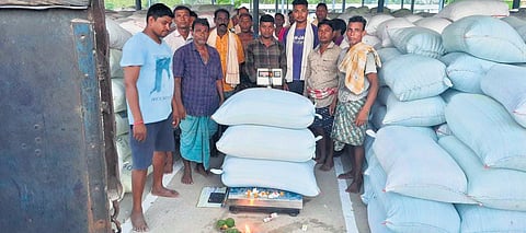 armers in Resham market yard in Bargarh district
