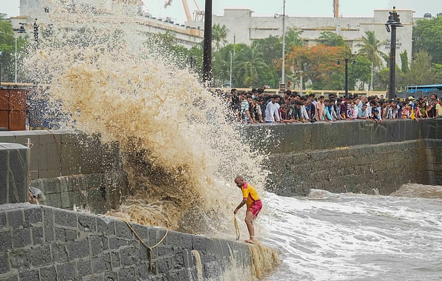 A high tide at Gateway of India, in Mumbai, Sunday.