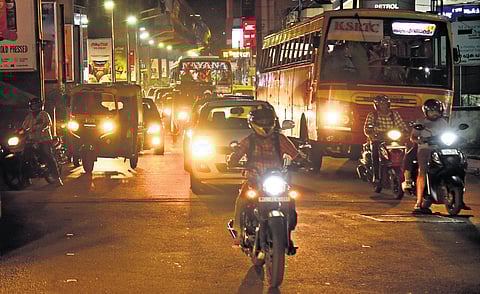 Banerjee Road witnessed a traffic block on Wednesday. A scene from Kaloor 