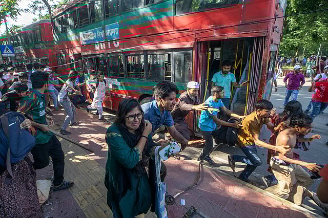 Students clash over quota system at Jahangir Nagar University at Savar outside Dhaka, Bangladesh.