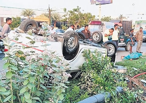 Police say the driver lost control of the car on the Pallavaram-Thoraipakkam Radial Road 