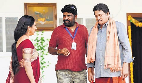Director Ramesh Cheppala (centre) on the sets of Laggam