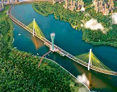 A computer-generated image of the proposed six-lane bridge across the  Mir Alam Tank in Hyderabad