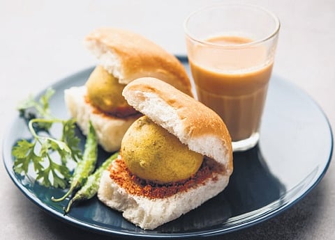 Vada pav and tea.
