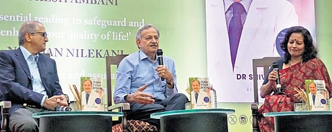 Renowned liver specialist Dr Shiv Sarin (centre) with Dr Devi Prasad Shetty and Dr Nandita Iyer at the book launch in the city 