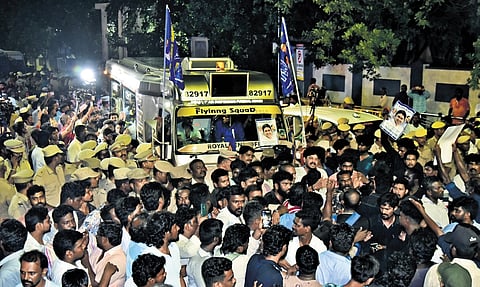 Mortal remains of K Armstrong leaving RGGGH late on Saturday