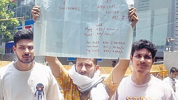Students protesting at Old Rajinder Nagar on Tuesday.