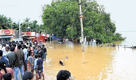 The bus stand at Kotipalli was completely inundated on Sunday