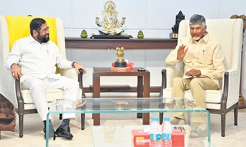 Chief Minister N Chandrababu Naidu meets his Maharashtra counterpart Eknath Shinde in Mumbai.