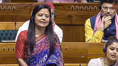 MC MP Mahua Moitra speaks in the House during ongoing Parliament session, in New Delhi.
