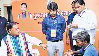 CM Mohan Kumar Majhi listening to problems of a differently-abled man at the grievance cell on Monday 