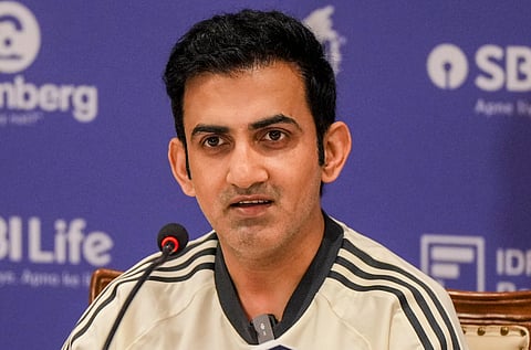 Indian men's cricket team head coach Gautam Gambhir and BCCI Chief selector Ajit Agarkar during a press conference ahead of the team's Sri Lanka tour, in Mumbai