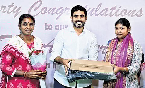 After presenting laptops to 25 differently-abled students, who secured admission in IIT, IIIT, NIT and other top educational institutions, Lokesh described them as champions. 