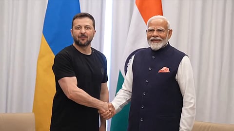 Prime Minister Narendra Modi meets with Ukraine President Volodymyr Zelenskyy on the sidelines of the 2024 G7 Summit in Italy.