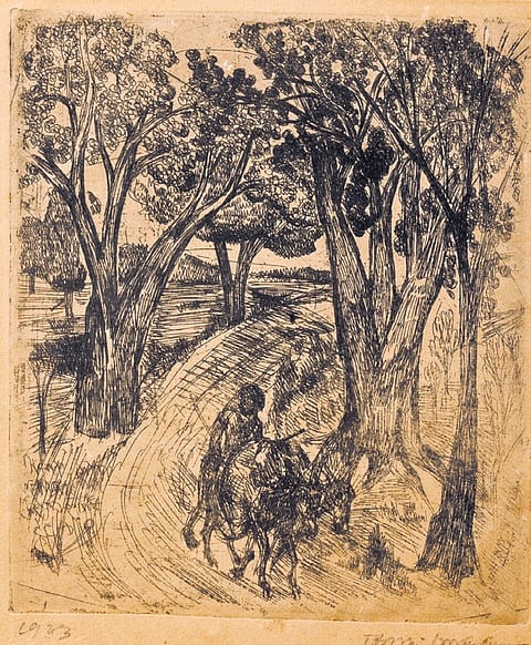 Etching by Benode Behari Mukherjee.
