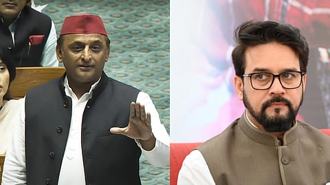 Samajwadi Party chief Akhilesh Yadav (L), BJP MP Anurag Thakur  (R)