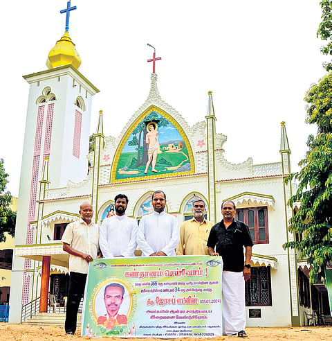 The seeds of the eye donation practice were first sown by the St Sebastian Youth Club, Fathers Dominic MK Dhas and DM Sujin Kumar, priests of St Sebastian Church 