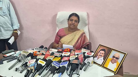 Social Welfare and Women Empowerment Minister Geetha Jeevan addressing press conference in Thoothukudi.