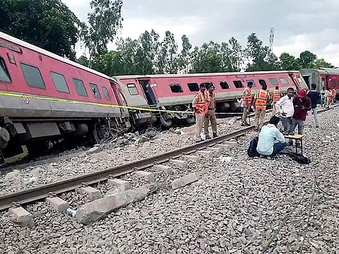Restoration works at the site where several coaches of the Chandigarh-Dibrugarh Express derailed. 