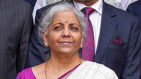 Union Finance Minister Nirmala Sitharaman outside the Finance Ministry in North Block