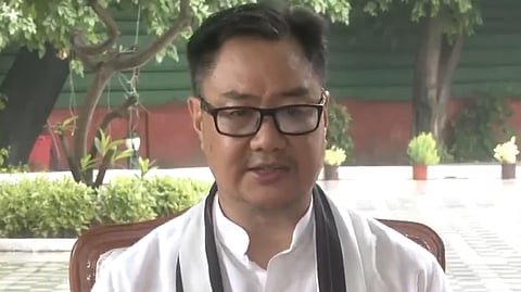 Parliamentary Affairs Minister Kiren Rijiju speaks to media persons on Thursday.