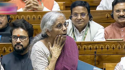 Union Finance Minister Nirmala Sitharaman speaks in the Lok Sabha during the Monsoon session of Parliament, in New Delhi, Tuesday, July 30, 2024.