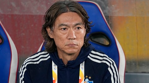 Ulsan Hyundai's head coach Hong Myung-bo waits ahead of the second leg of the AFC Champions League semifinal soccer match against Yokohama F. Marinos in Yokohama, south of Tokyo, on April 24, 2024. 