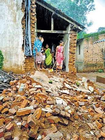 A house damaged due to rains in Koraput district.