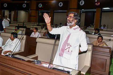 Jharkhand Chief Minister Hemant Soren speaks in the State Assembly at Jharkhand Vidhan Sabha in Ranchi