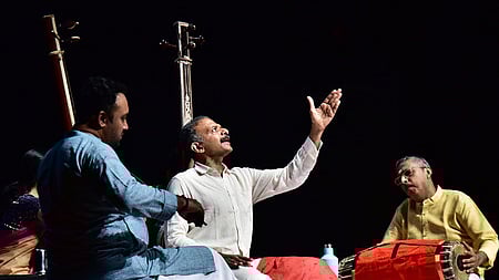 Carnatic vocalist TM Krishna performs at the MS subbulakshmi auditorium at the Asian College of Journalism in Chennai.