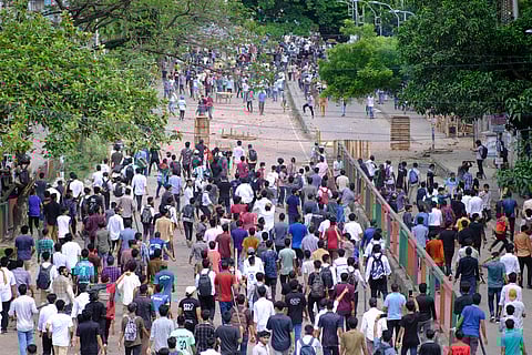 Students clash over quota system at New market area of Dhaka, Bangladesh, Tuesday, July 16, 2024. 