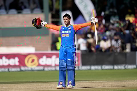 India's Shubman Gill plays a shot during the third T20 international match against Zimbabwe at Harare Sports Club (Photo | AFP)