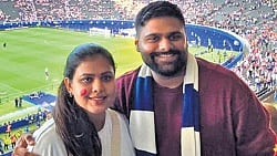 Abhijith R Priyan with his wife at Spain vs Croatia match on June 15 