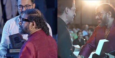 Asif Ali and Ramesh Narayan at the trailer launch on Manorathangal.