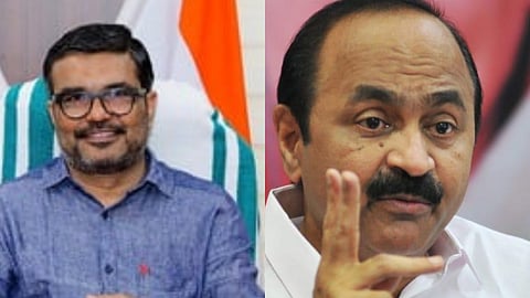 M B Rajesh Minister for the local self-government and Leader of Opposition V D Satheesan 